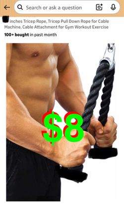 30 inches Tricep Rope, Tricep Pull Down Rope for Cable Machine, Cable Attachment for Gym Workout Exercise