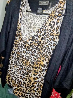 Guess Leopard Print Blouse w Guessf/4 SLEEVETop Size Large