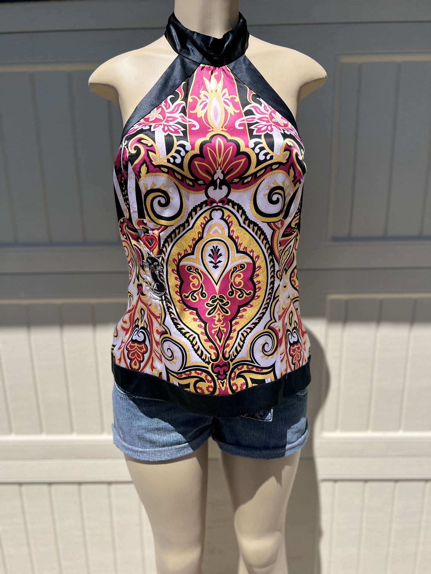 y2k silk halter top
