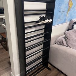 Black Wood Shoe Rack / Storage Shelf Modern Multi-Tier Organizer bedroom closet front door 60 x 24.5 $40 • SAN MARINO, CA