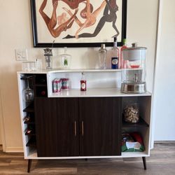White and Dark Brown Bar Cabinet