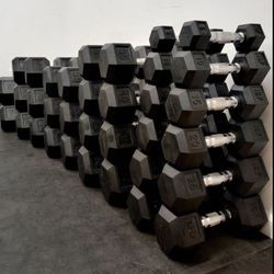 All Brand New Rubber Hex Dumbell Sets  1.40 Per Lb