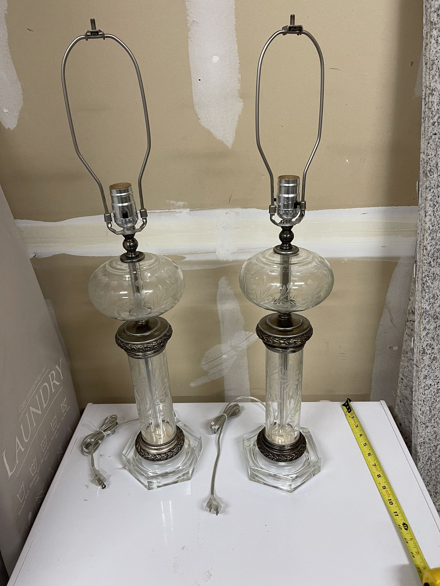 Vintage Etched Crystal Table Lamps Pair