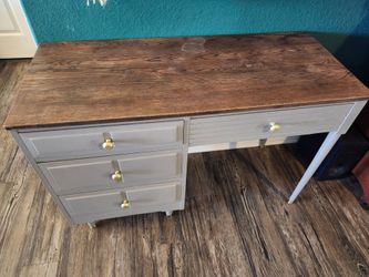 Mid-Century Modern Style Painted Desk / Vanity with Wood Top