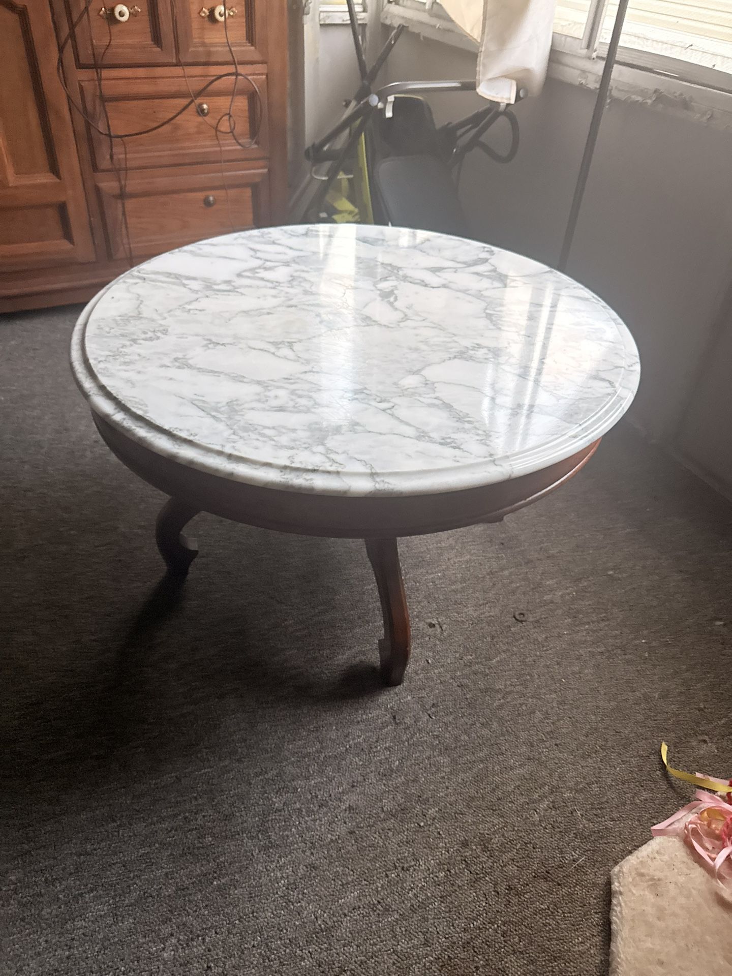 Gorgeous Real Marble Coffee Table With Mahogany Base