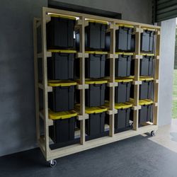 Optimize your storage space with these custom-built, heavy-duty wooden shelves!