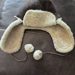 Timberland shearling sheepskin suede aviator bomber winter hat S/M