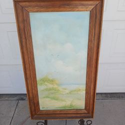 Vintage framed seascape oil on canvas painting signed Antonio
