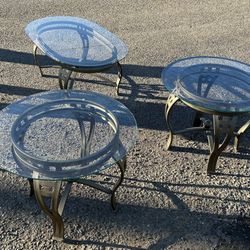 3 piece table set glass and metal 