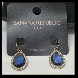 Banana Republic Sapphire ( Navy Blue )Teardrop Earrings, Gold Casting