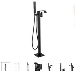1-Handle Freestanding Floor Mount Tub Faucet Bathtub Filler with Hand Shower in Matte Black