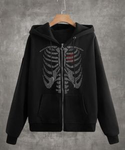 Rinestone Skeleton Zip up 