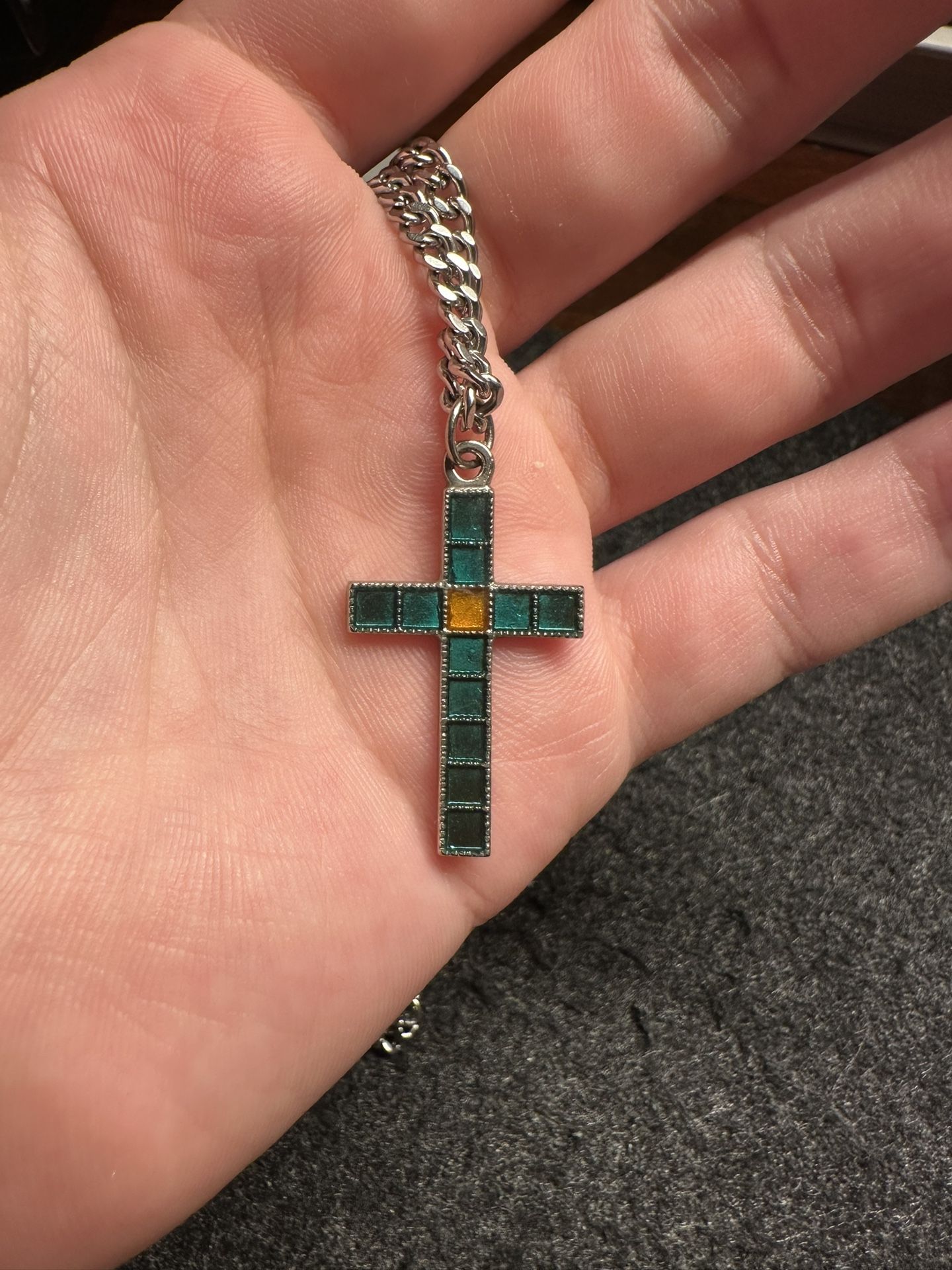 Jaded Cross Pendant - Silver Chain Included