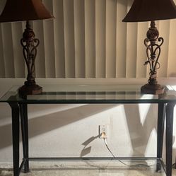 Glass Table With Two Lamps