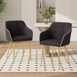 Dining Chairs Set of 2, Mid-Century Modern Chairs with Thick Cushions and Wood Legs, Black