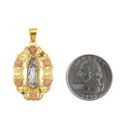 14K Two Tone Gold Virgencita Flor Pendant