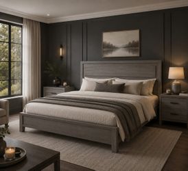King bed Size Panel Bed 1pc Gray Finish Bedroom Furniture new in box