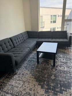 Ikea couch, coffee table and carpet