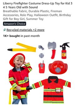 Liberry Firefighter Costume Dress-Up Toy for Kid 3 4 5 Years Old with Sound