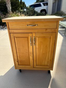 Kitchen Cart with Butcher Block Top, Rolling Island with storage