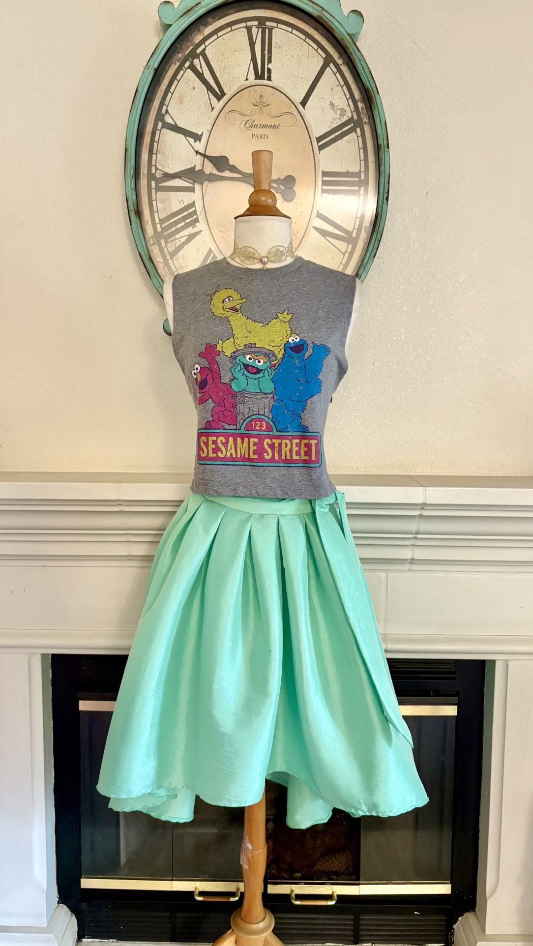 CLEO Mint Green Pleaded High Low Skirt