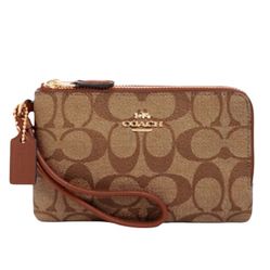 NWT Coach Double Corner Zip Wristlet In Signature Canvas