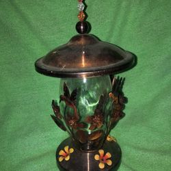 Metal And Glass Bird Feeder. 