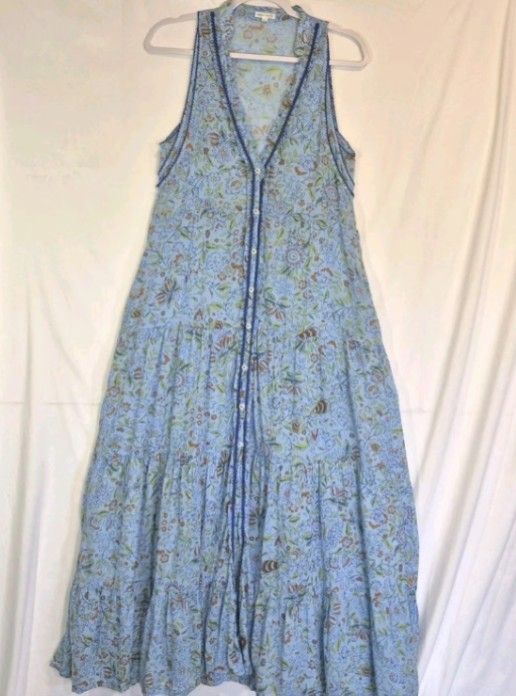 Poupette St. Barth Designer Womens Blue Toulon Floral Nana Maxi Dress MediumPoupette St. Barth Designer Womens Blue Toulon Floral Nana Maxi Dress Medi
