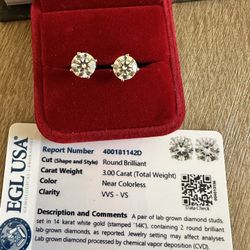 NEW and Stunning 3k Lab Diamond Earrings EGL Certified 