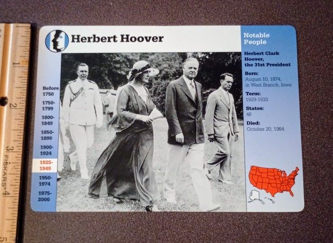 1997 Grolier President Herbert Hoover American History Vintage Collectible Large Card