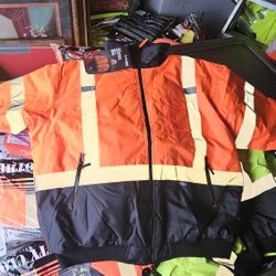 Majestic Class 3 Hi Viz Orange Black Bottom Quilted Bomber Safety Jacket work jacket 75-1314