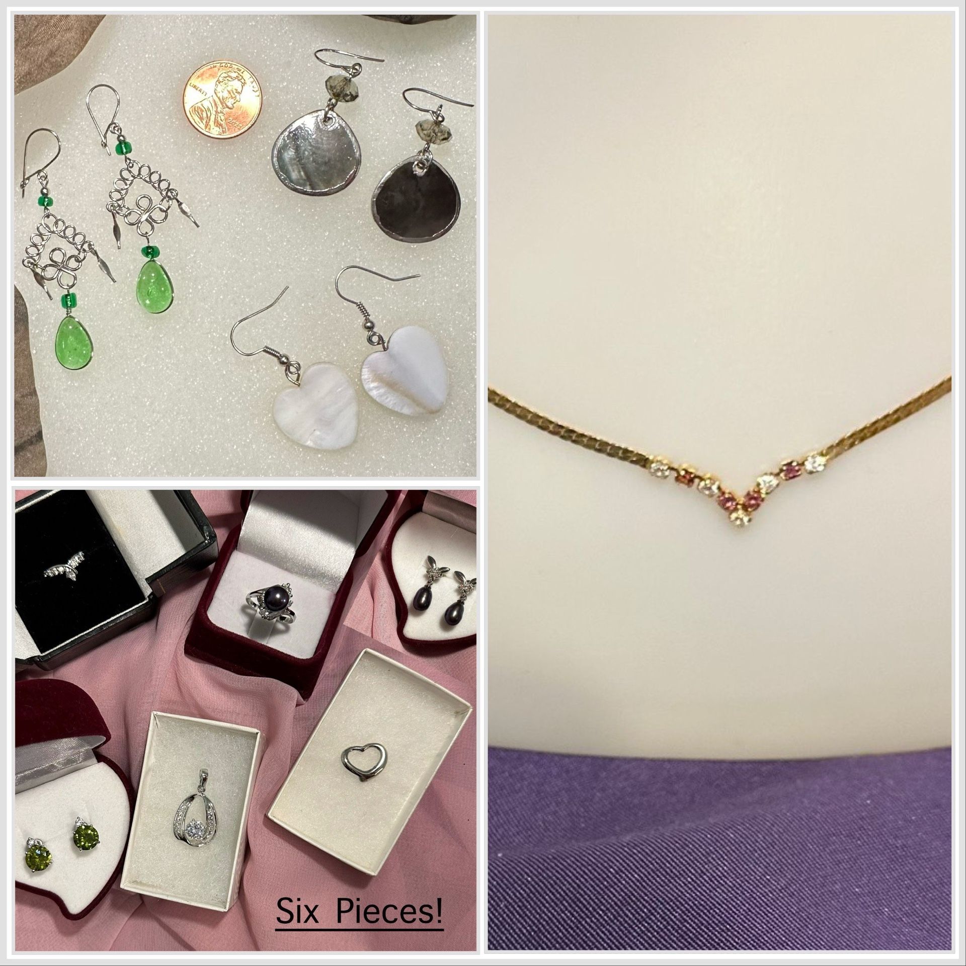 10pc Fashion Silver / Tone w Genuine Stones Mixed Jewelry Lot Earrings Rings Pendant Chain Necklace Gift Cyber Sale Hers Mom Christmas Girlfriend