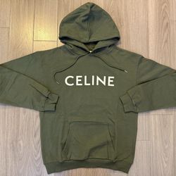 CELINE Loose Hoodie in Cotton Fleece khaki size Large 