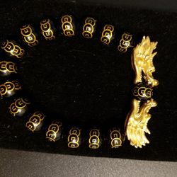 24k Gold Dragon Heads Agate Bracelet Real (Stamped 999) Brand New