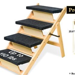 BRIKY 2-in-1 Dog Stairs/Ramp with 4 Steps, Foldable Dog Stairs for High Beds Cars Couch, Durable Wooden Pet Stairs for Small Medium Large Dogs, No Ass