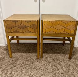 Pair of Wood Nightstands with Geometric Drawer Fronts