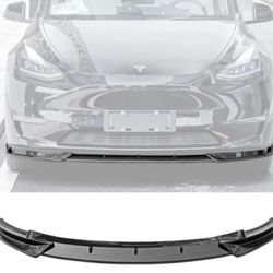 Fit 20-22 Tesla Y 3PCS Front Bumper Lip Spoiler IKON Style PP Carbon Fiber Print