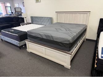 Queen bed with box spring and mattress