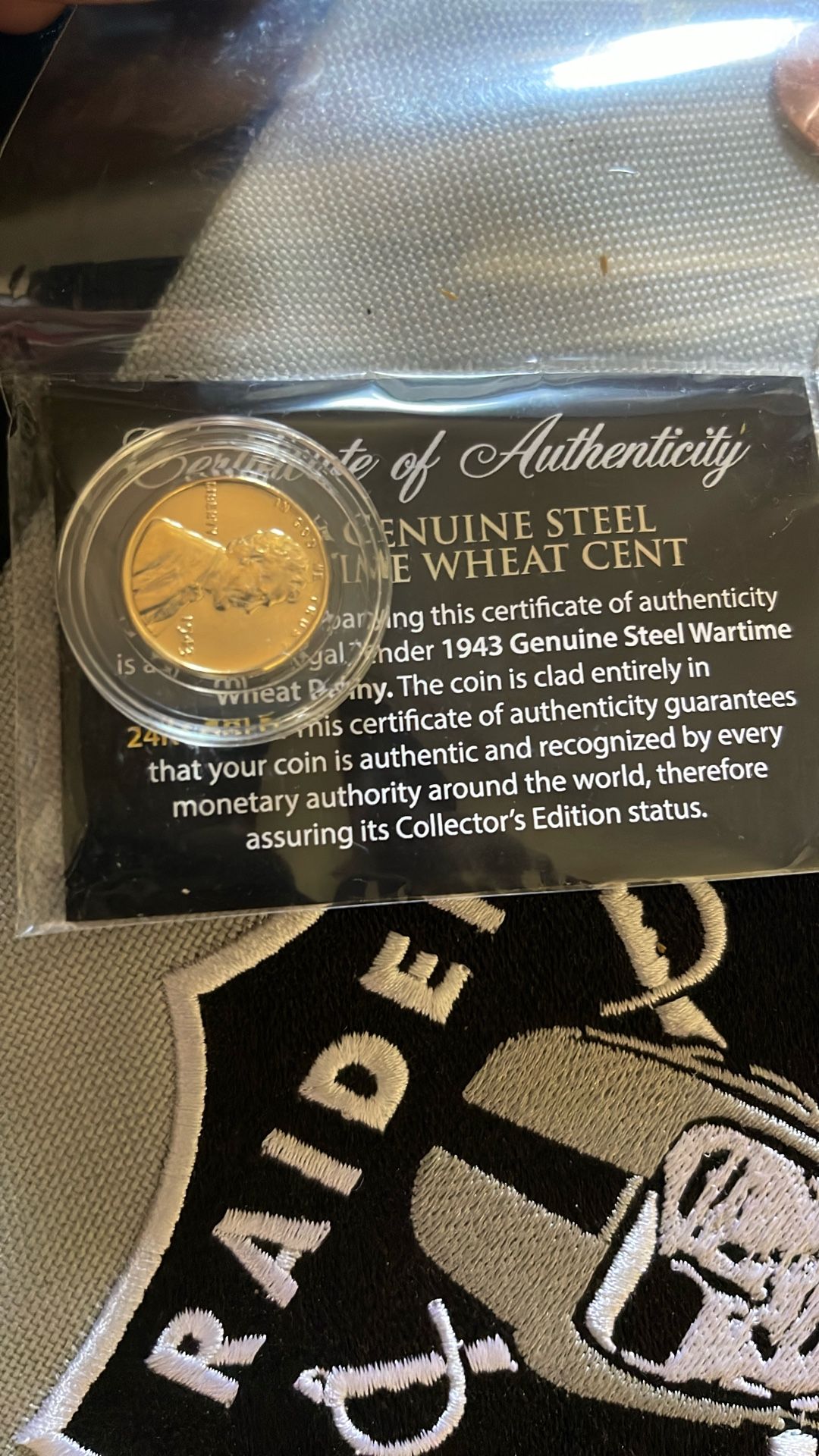 1943 Genuine Steel Wartime Wheat Cent 24KT Gold Plated