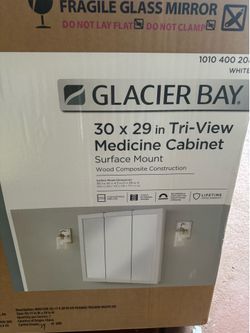 Glacier Bay 30-3/16 in. W x 29 in. H Framed Surface-Mount Tri-View Bathroom Medicine Cabinet with Mirror, White