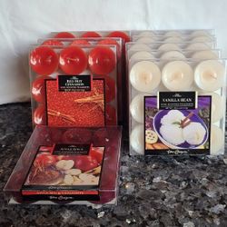 Scented Tealights. $3 per tray, 2 trays for $5. Each tealight has a 4-5 hour burntime. Each tray contains 9 high quality scented tealights. 