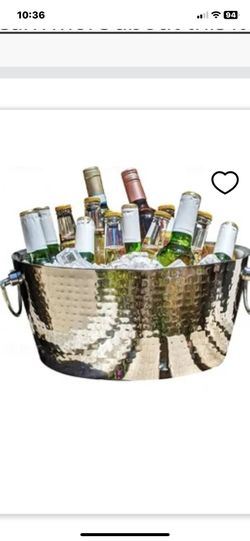 Hammered Stainless Steel Double Walled OvalBeverage Tub W19"D13" H9" Made In India"
