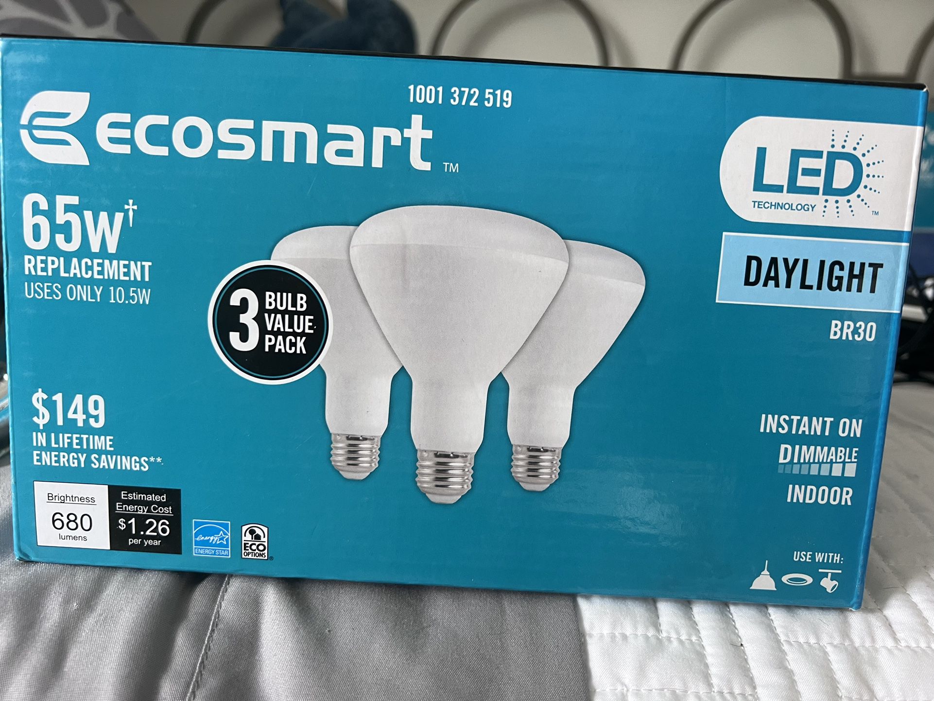 ECOSMART 65-Watt Equivalent Dimmable LED Light Bulb Daylight 5000K (3-Pack)