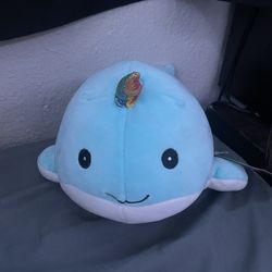 Squishmallow Blue Narwhal Plush Rainbow Horn