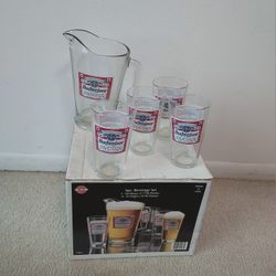 1995 Collectible Budweiser 5 pc. Beverage Glass / Bareware Set in Box