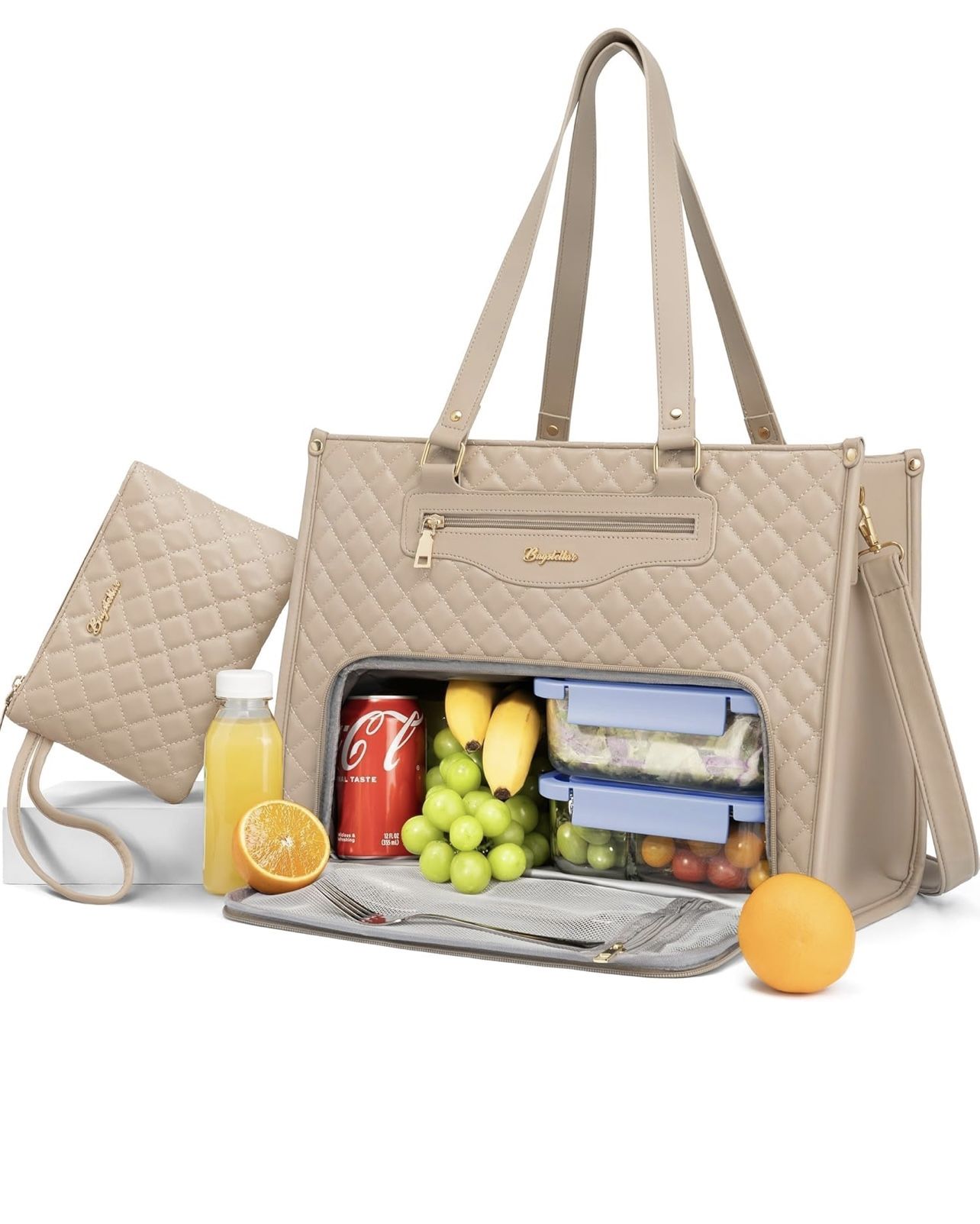 Lunch Tote Bag for Women, 15.6 Inch Laptop Work Bag with Insulated Lunch Box Compartment & Purse