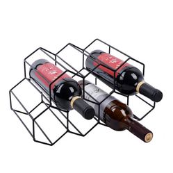 Urban Deco Small Wine Rack 9 Bottle Holder - No Need Assembly Modern Metal Wire Black Wine Storage for Countertop Table Top Coffee Bar Kitchen