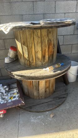 Large Wooden Cable Spool Reel Table