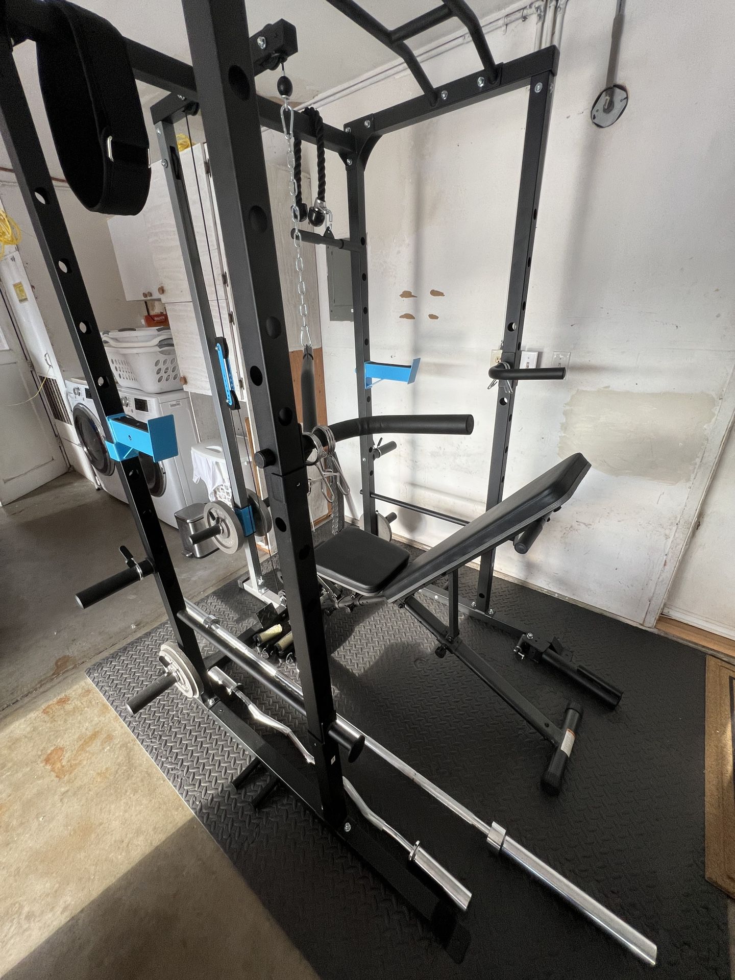 Home Gym Setup w/ Power Cage, Squat Rack With Lat Pull Down/Dip Bars/Pull Ups Complete 