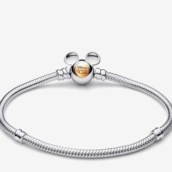 Pandora Disney Mickey 100th Anniversary Snake Chain Bracelet  7.1 in Silver plate